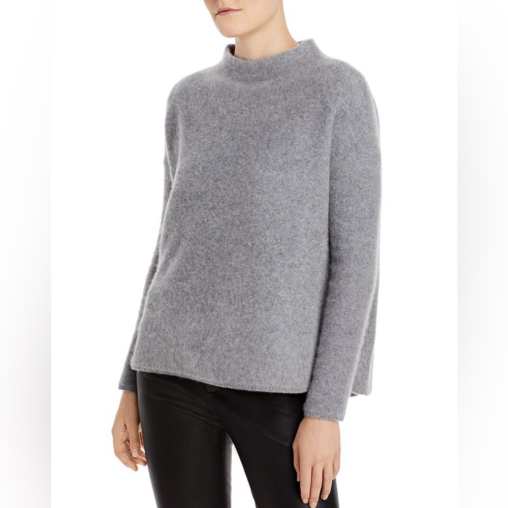 Bloomingdale's Gray Mock Neck Brushed Cashmere Sweater Soft Knit